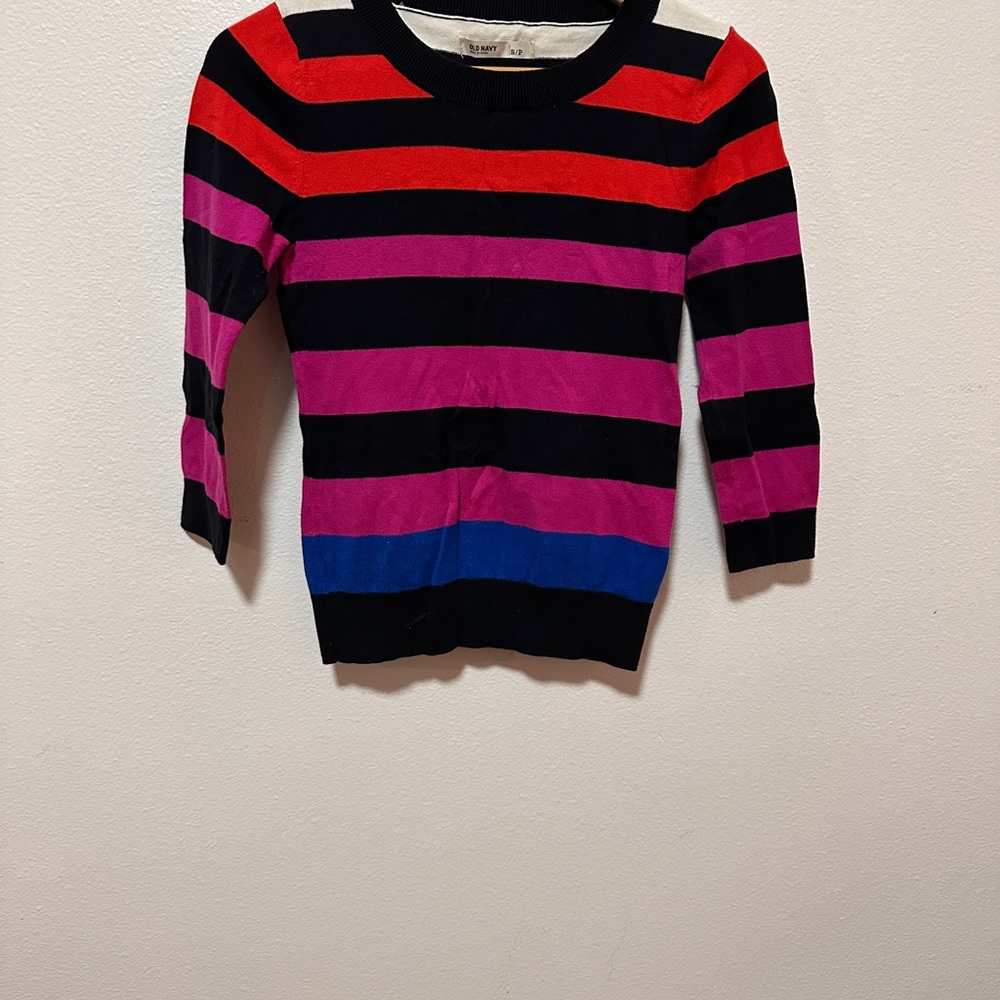 Old Navy Multicolor Striped Sweater - Red, Pink, Blue, Black